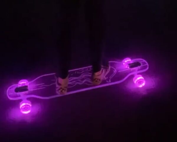 LED Longboard Wheels – Clear Pink longboarding at night