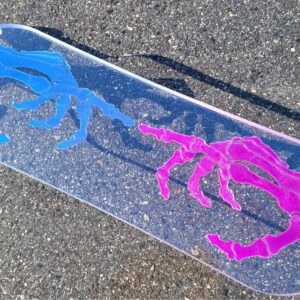 NEW – 40″ Platypus Skeleton Hand with Color-Changing Resin Longboard