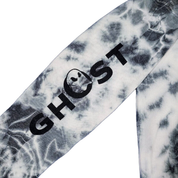 Black Ghost Boards Tie Dye Hoodie Sleeve Ghost Logo Closeup