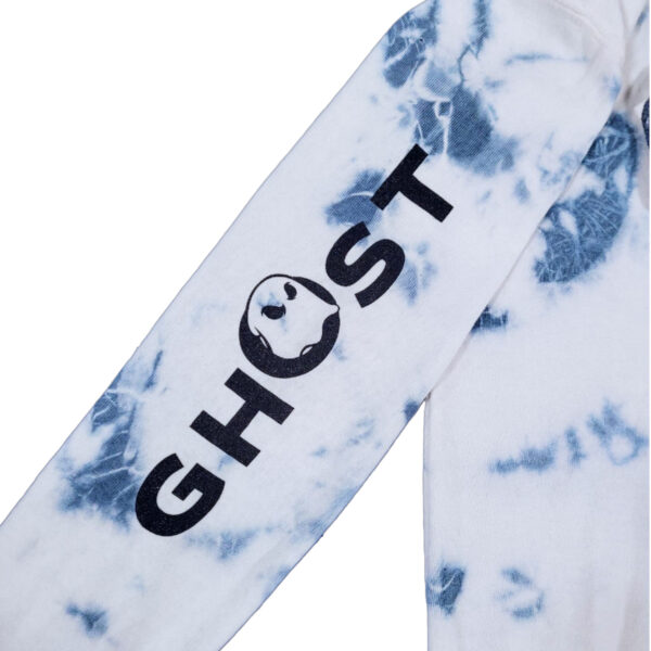 Ghost Boards Blue Tie Dye Sleeve Logo Closeup