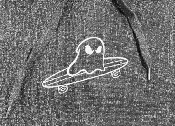 Gray Ghost Skater Hoodie Sweatshirt Closeup