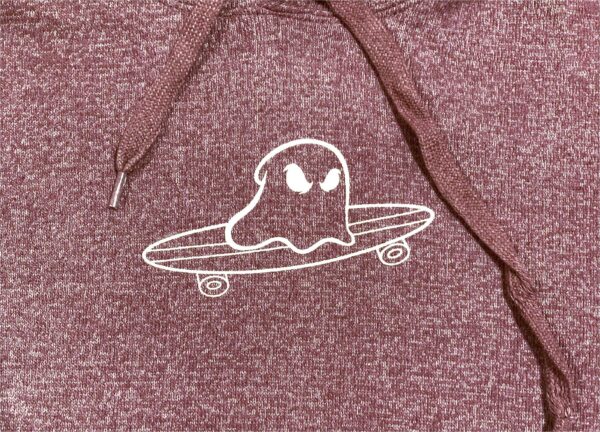 Maroon Ghost Boards Skater Hoodie Closeup