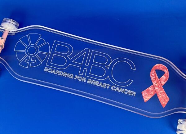 A closer up picture of the B4BC Resin Logo Longboard