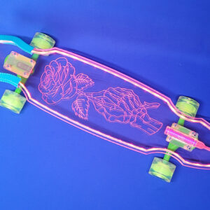 30″ Wheel Cut Skeleton Rose Longboard with Full LEDs, Closeout