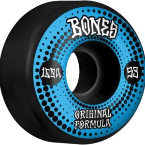 Bones Skateboard Wheels 100’s OG V4 Originals Black and Blue Skateboard Wheels – 53mm 100a (Set of 4)