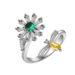 Fidget Ring – Flower & Bee w/ Gemstones