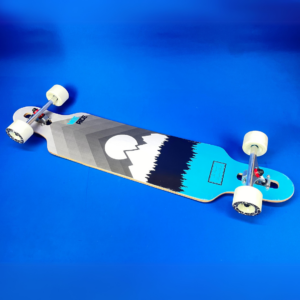 Vibe Ride Longboard – White/Blue Mountain | Lightly Scuffed with Castle Trucks & Vibe Ride Wheels (No Brake Kit)