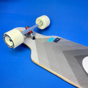 Vibe Ride Longboard – White/Blue Mountain | Lightly Scuffed with Castle Trucks & Vibe Ride Wheels (No Brake Kit)