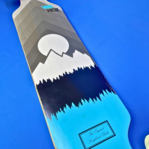 Vibe Ride Longboard – White/Blue Mountain | Lightly Scuffed with Castle Trucks & Vibe Ride Wheels (No Brake Kit)