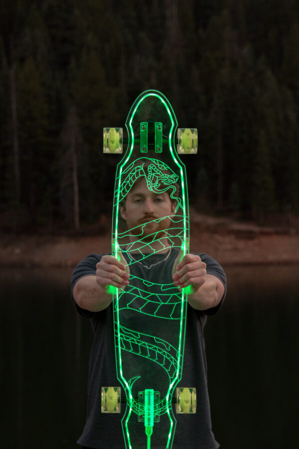 Electric LED Viper Custom Longboard. GhostBoards clear acrylic led longboards