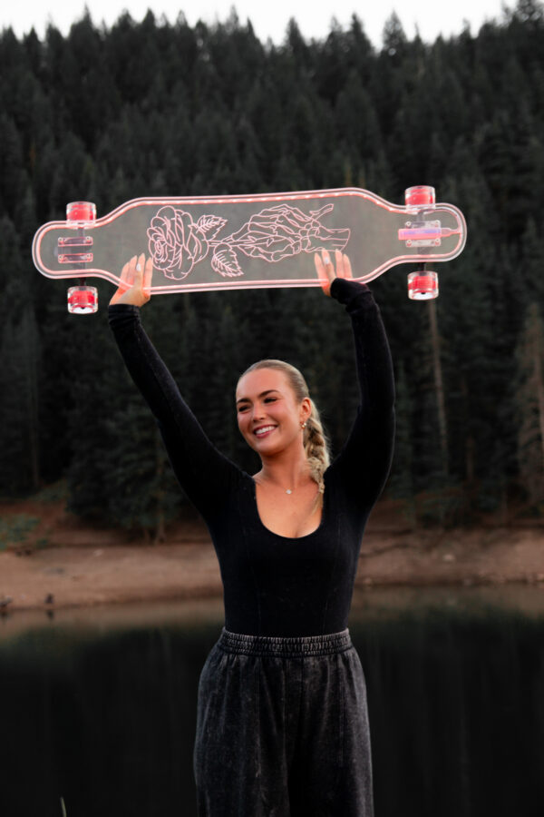 Electric LED Custom longboard "Skeleton Rose"