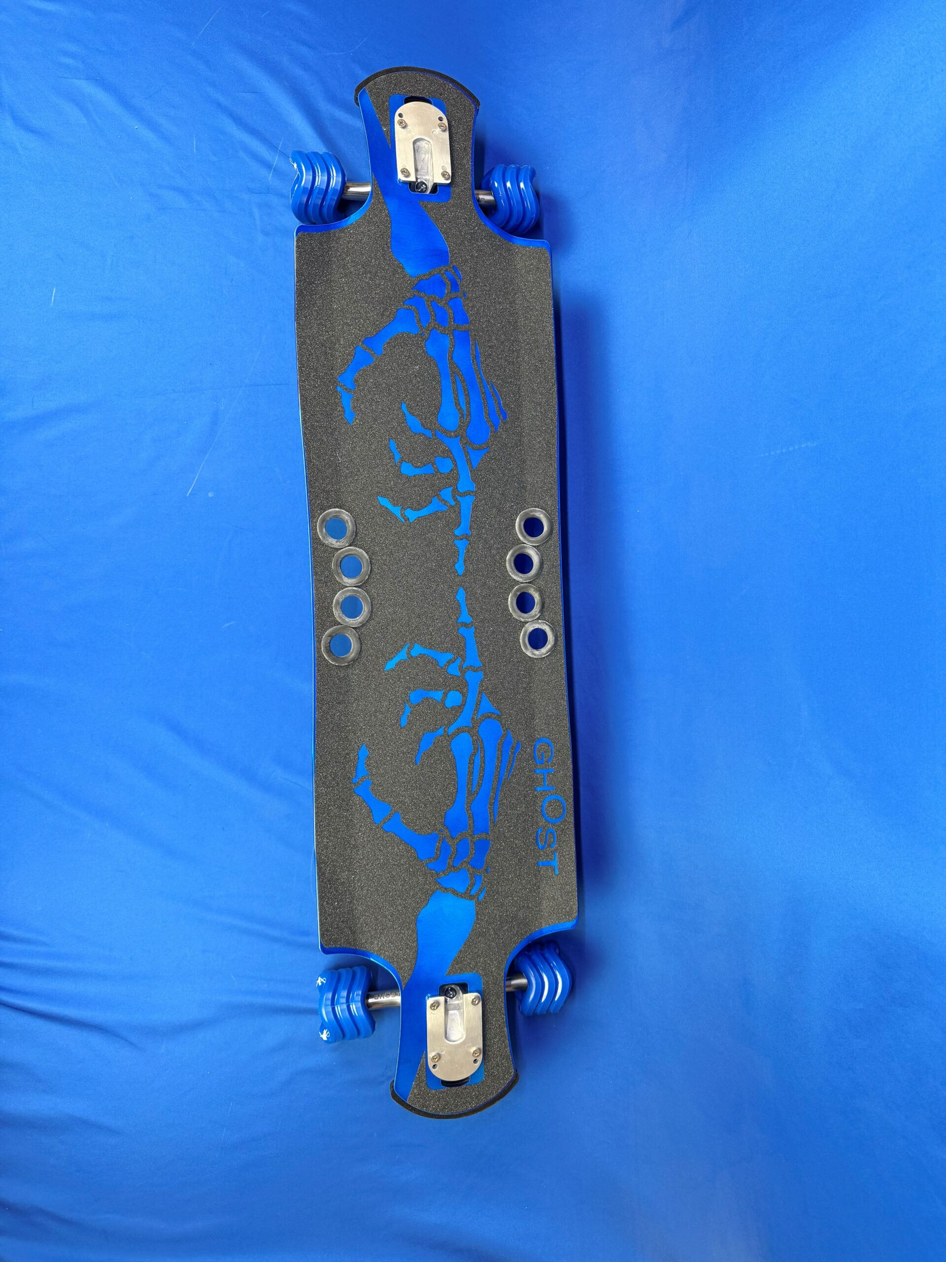Custom Aluminum Longboard Skeleton Hands Blue