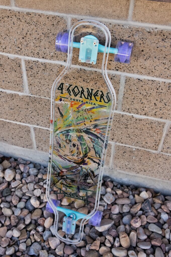 David Danforth Trout Fish 40 inch LED longboard with purple LED wheels and Paris trucks