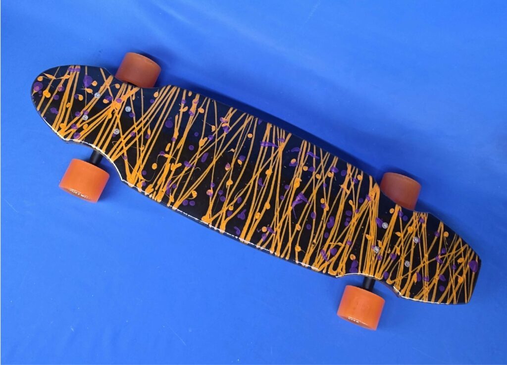 30" Wheel Cut Black and Orange Resin Longboard, Closeout
