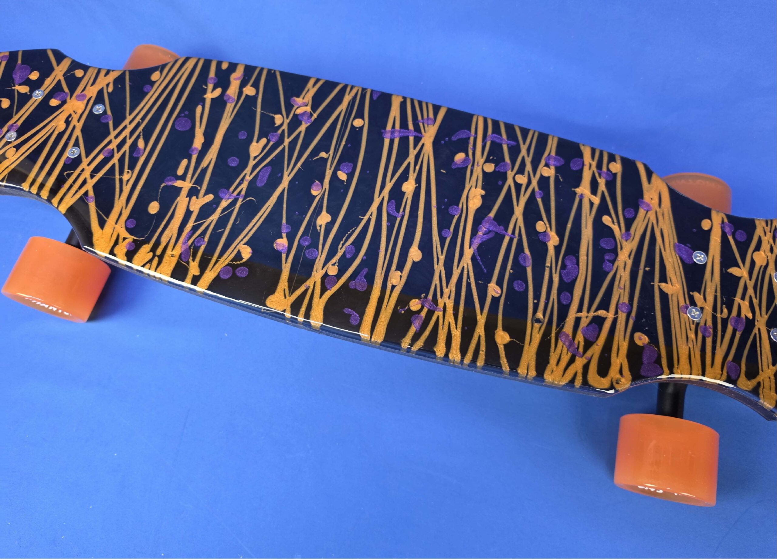 30" Wheel Cut Black and Orange Resin Longboard, Closeout - Image 2