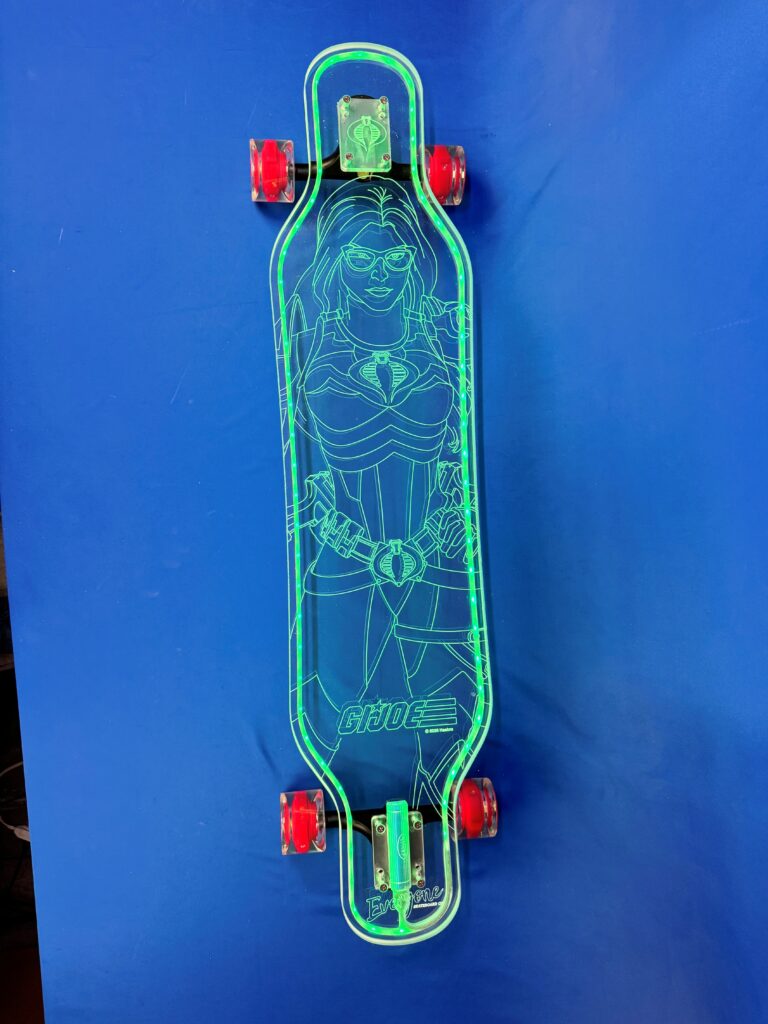 Baroness GI JOE LED clear acrylic longboard skateboard – Hasbro x Everyone Skate limited edition
