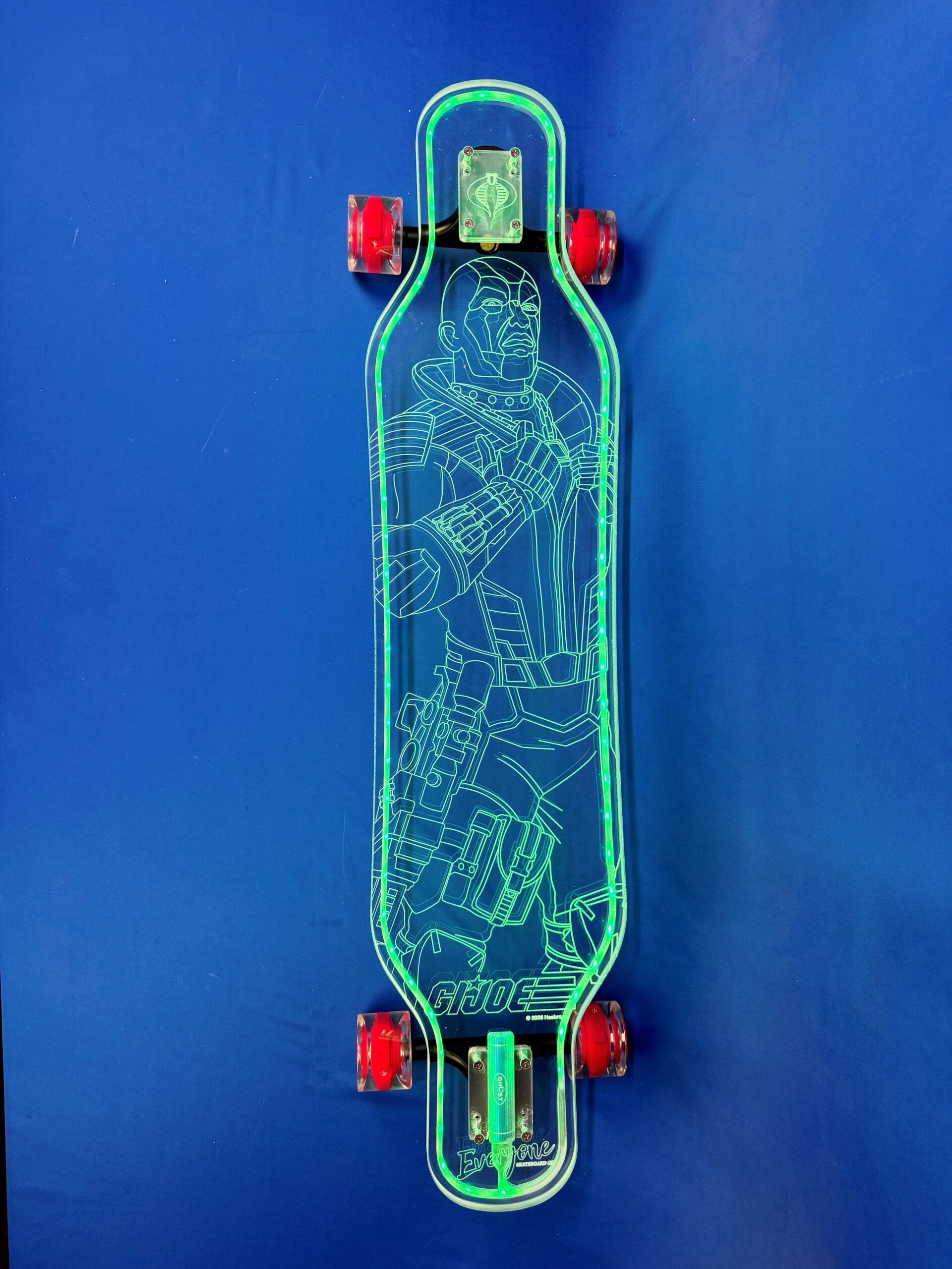 Destro GI JOE LED clear acrylic longboard – Hasbro x Everyone Skate Limited Edition