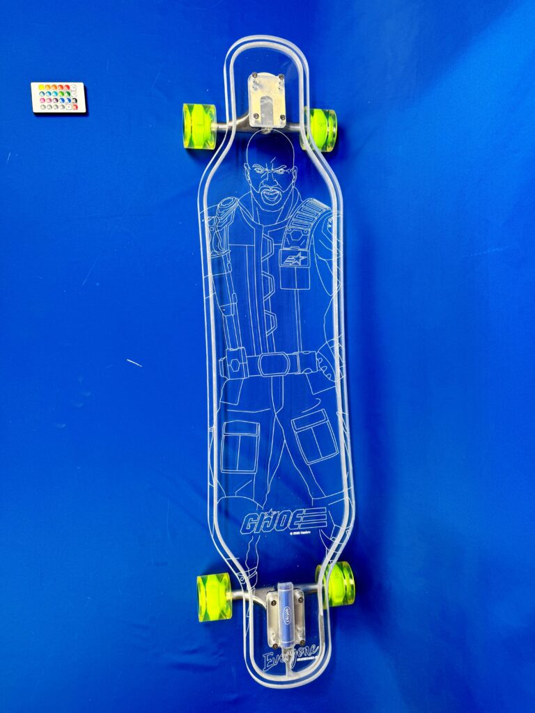 Roadblock GI JOE LED clear acrylic longboard – Hasbro x Everyone Skate Limited Edition