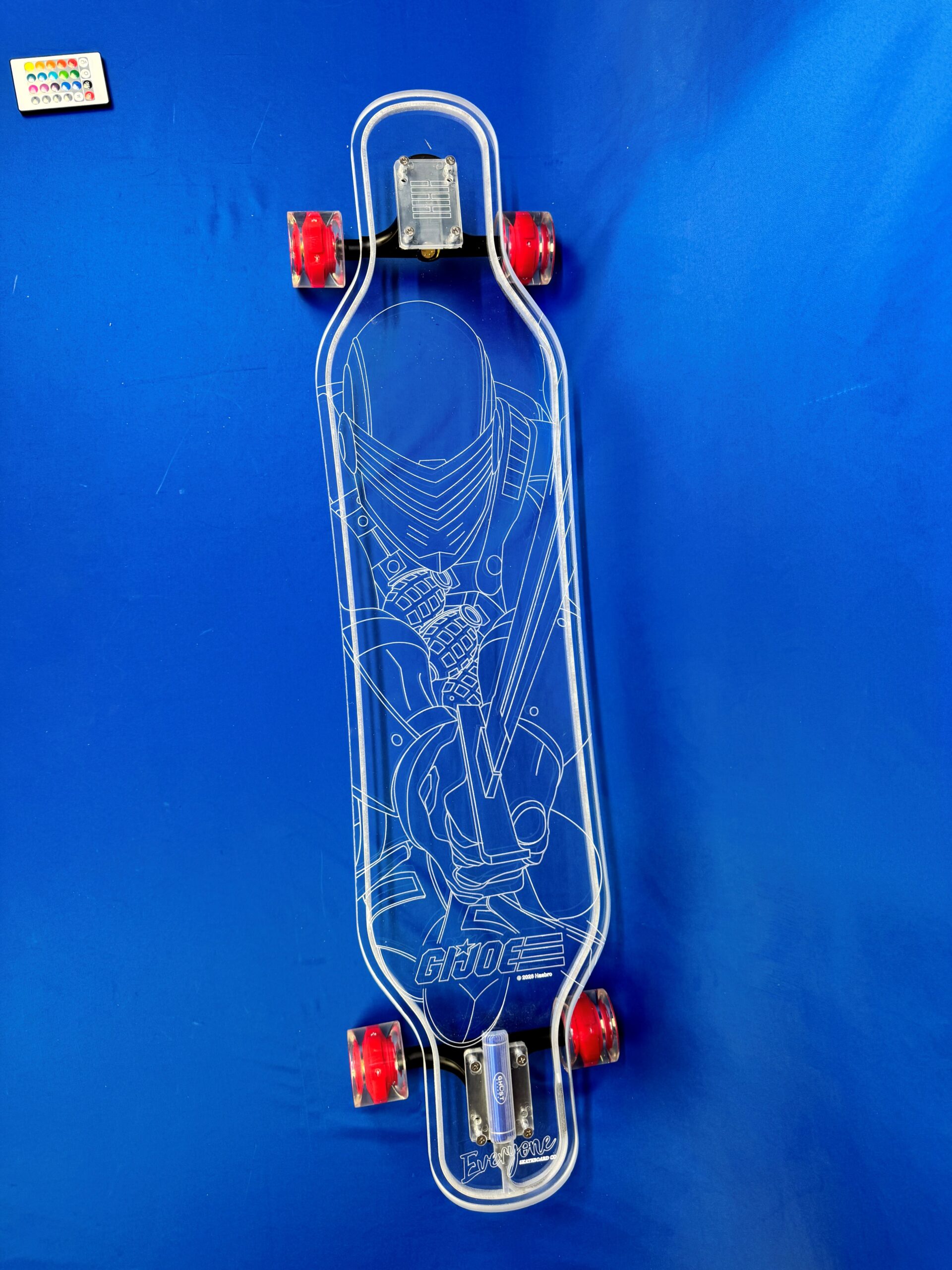 Snake Eyes GI JOE LED clear acrylic longboard – Hasbro x Everyone Skate Limited Edition
