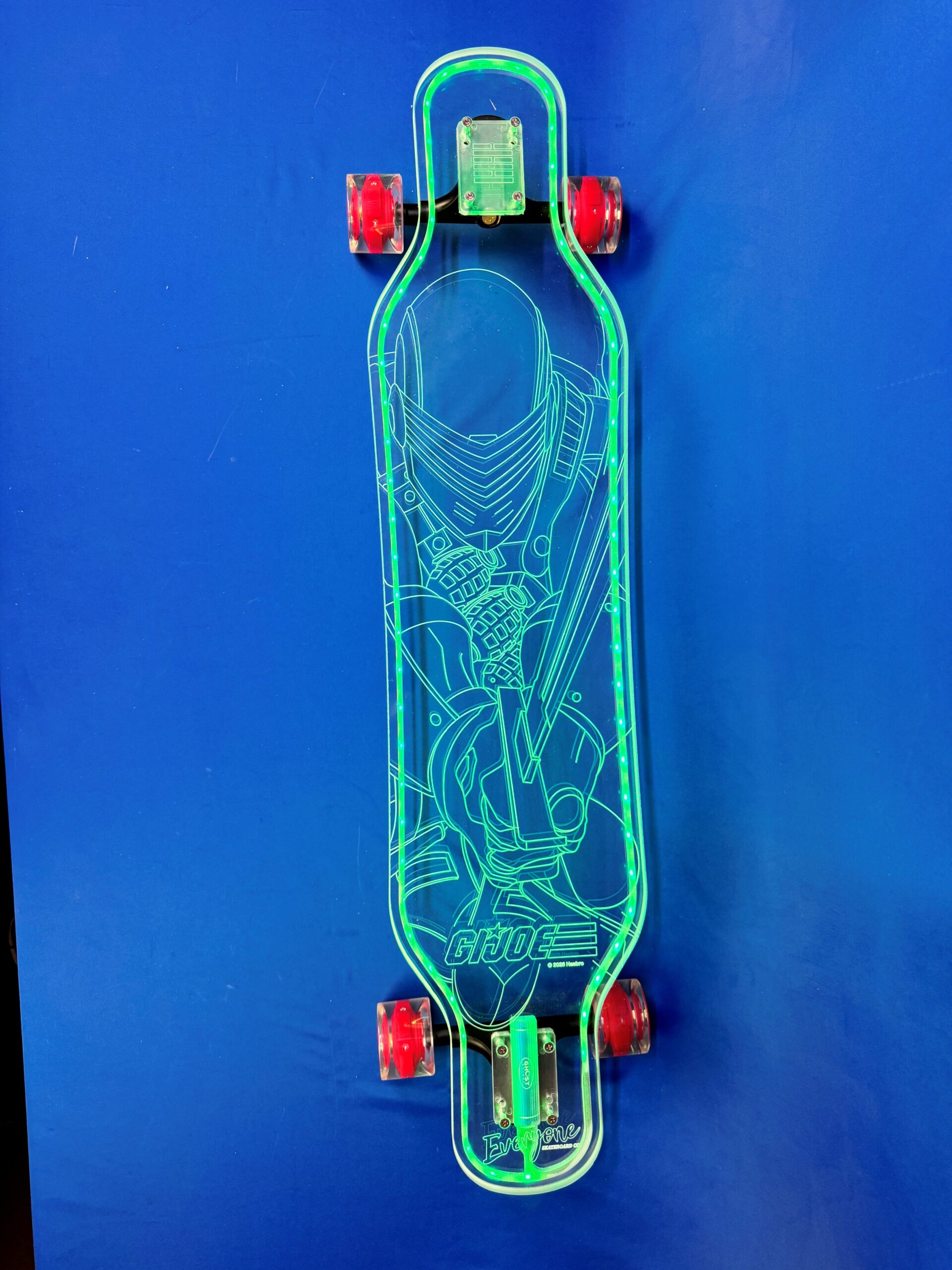 Snake Eyes GI JOE LED clear acrylic longboard – Hasbro x Everyone Skate Limited Edition