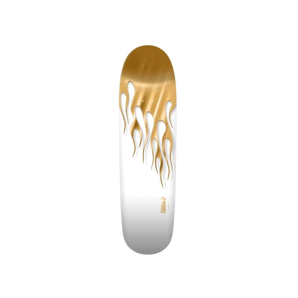 Powell Peralta Hot Rod Flames 9.375 white and gold foil skateboard deck