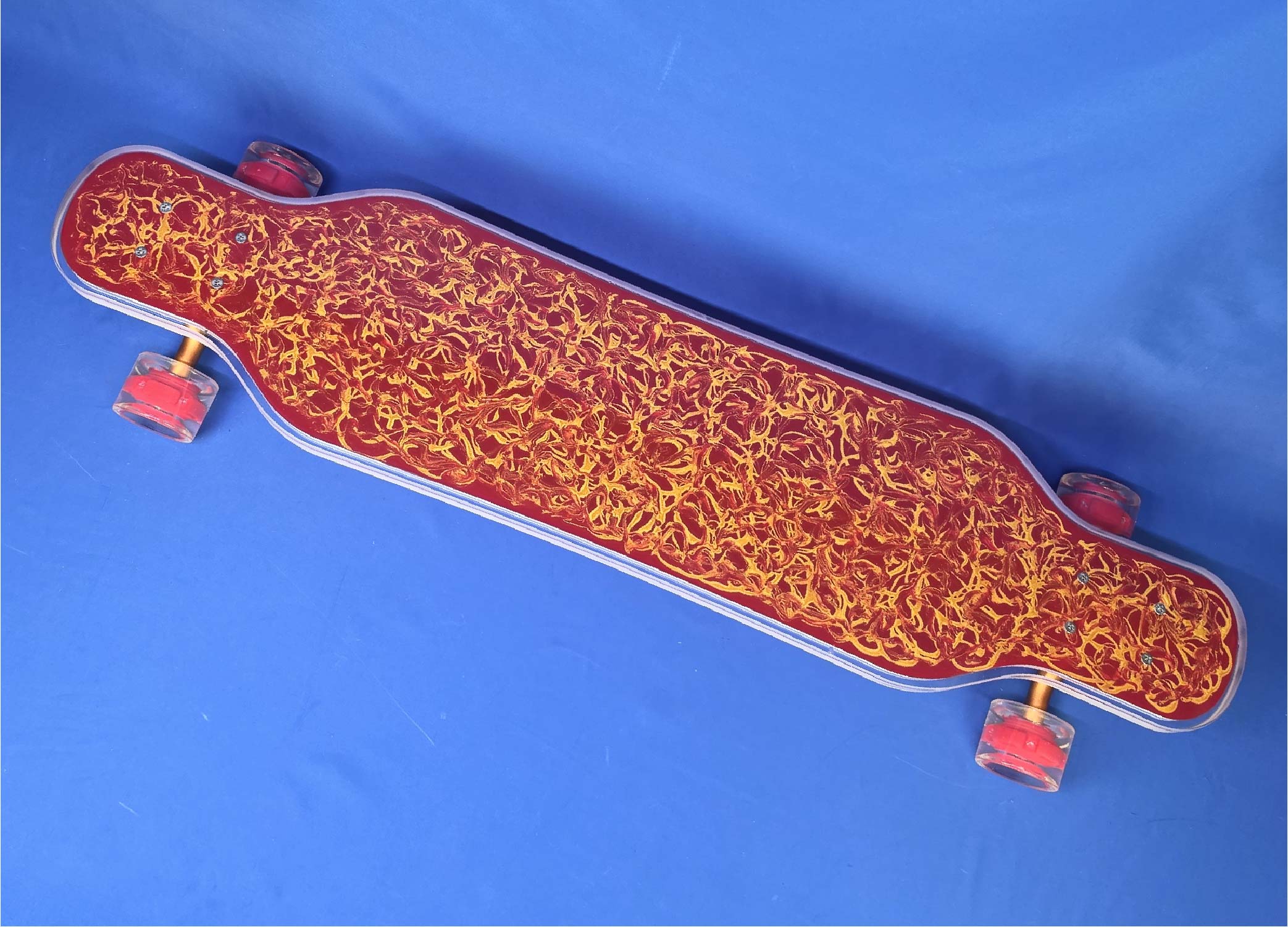 40" Platypus Red and Gold Resin Longboard with LEDs and 1" Deck, Closeout - Image 2