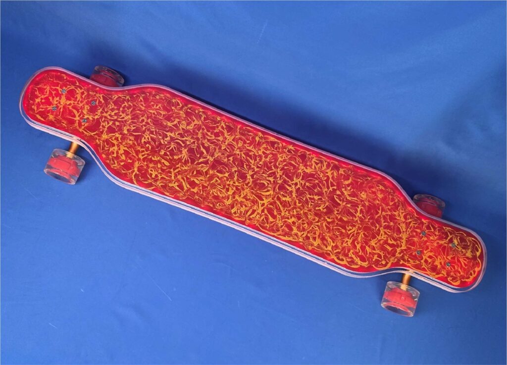 40" Platypus Red and Gold Resin Longboard with LEDs and 1" Deck, Closeout