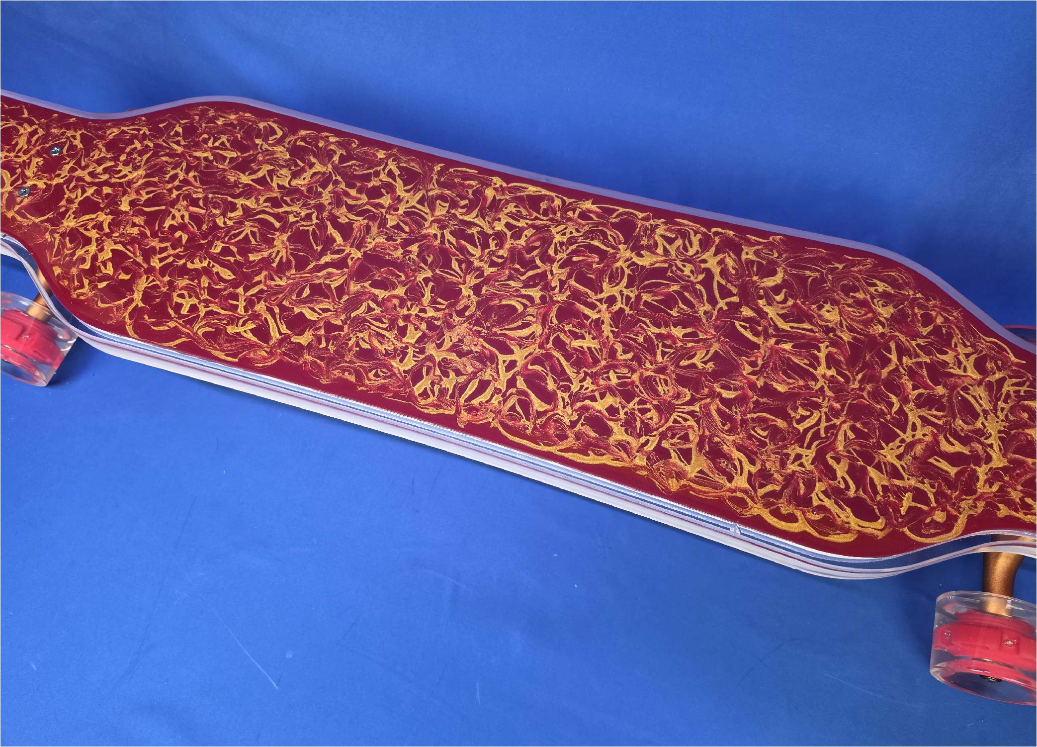 40" Platypus Red and Gold Resin Longboard with LEDs and 1" Deck, Closeout - Image 3