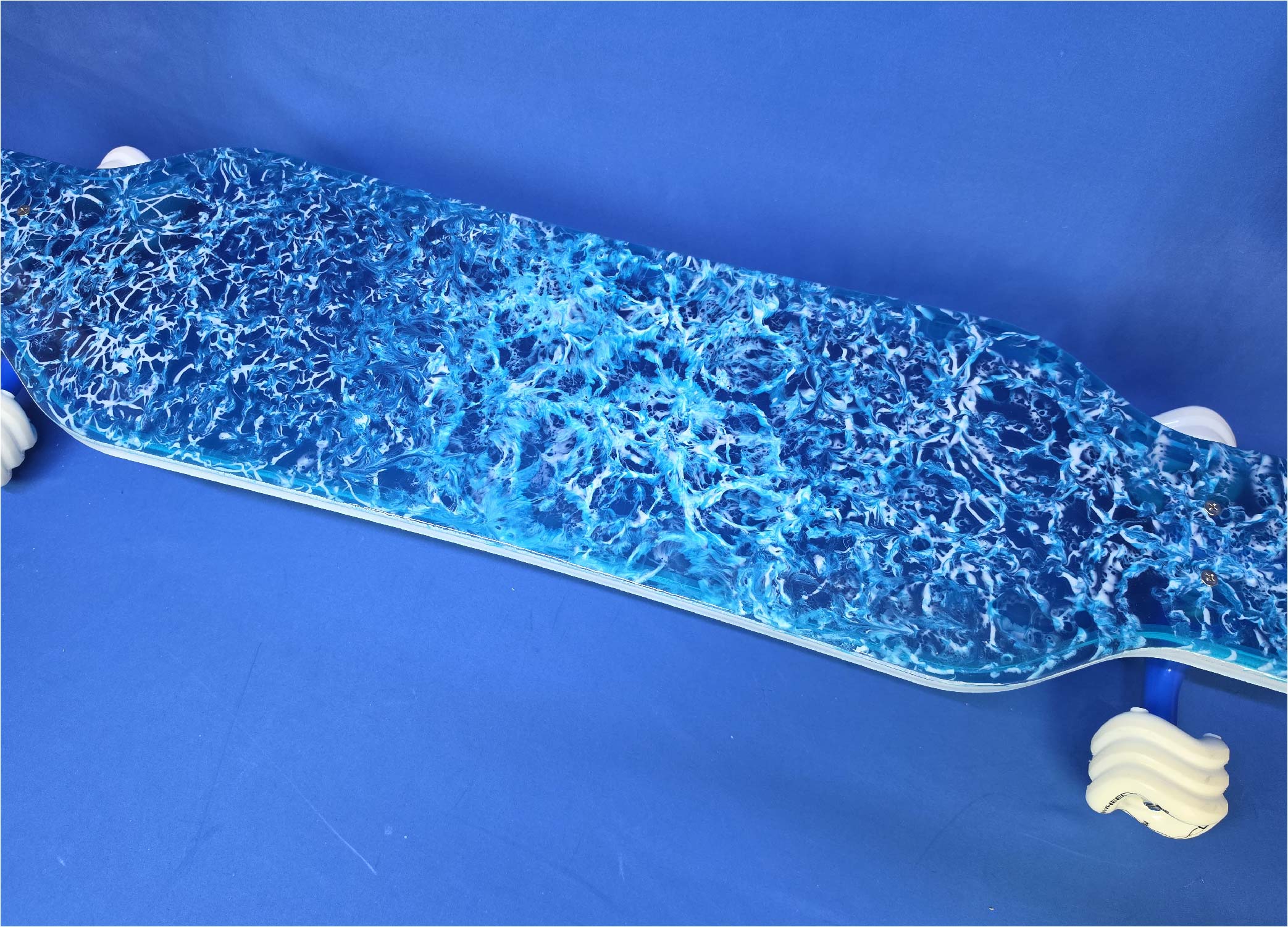 40" Platypus Blue and White Resin Longboard with Full LEDs, Closeout - Image 3